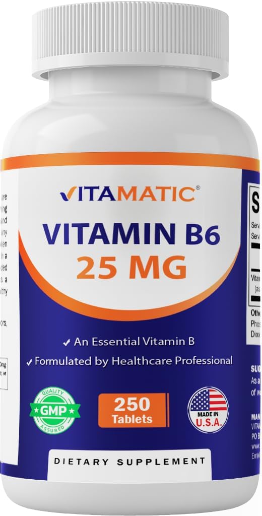 Vitamatic Vitamina B6 (Clorhidrato de Piridoxina), 25 mg, 250 Comprimidos Vegetarianos