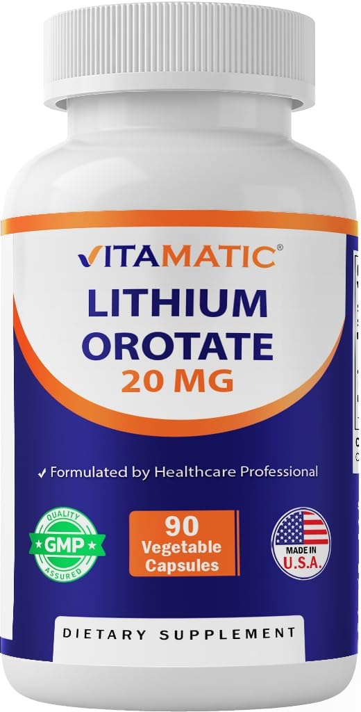 Vitamatic Orotato de Litio 20 mg, 90 Cápsulas - Veggie Caps, No Transgénico, Sin Gluten