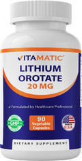 Vitamatic Orotato de Litio 20 mg, 90 Cápsulas - Veggie Caps, No Transgénico, Sin Gluten