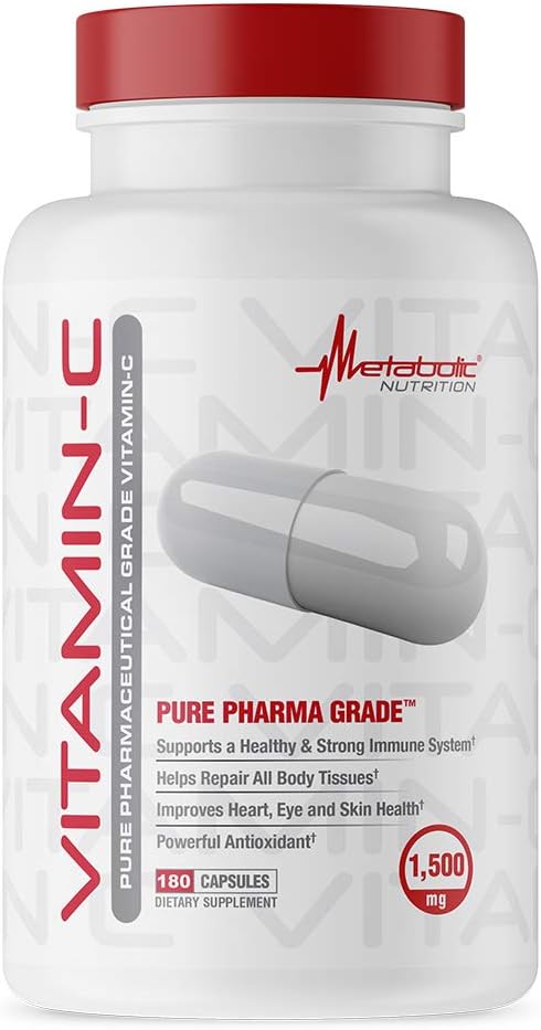 Metabolic Nutrition Vitamina C 1500 mg - 180 Cápsulas de Ácido Ascórbico Puro