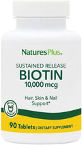NaturesPlus Biotin 10,000 mcg - 90 Sustained Release Tablets - Hair, Skin & Nails Support - High Potency Vitamin B - Vegetarian, Gluten Free