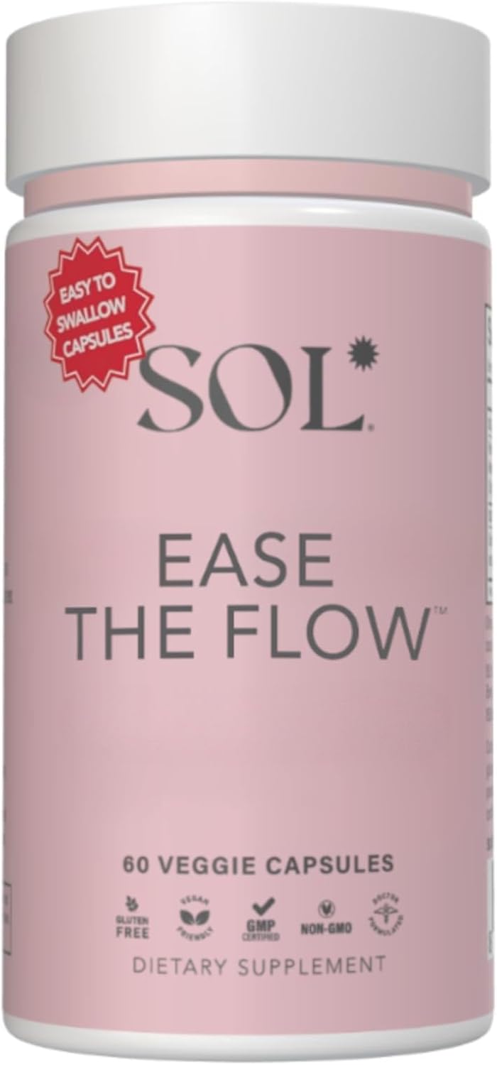 Ease the Flow de Sol Nutrition - Alivio del PMS y Síndrome Premenstrual, 60 Cápsulas con Vitaminas B6 y B8