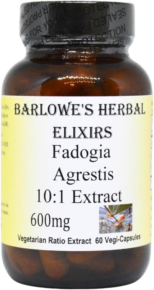 Barlowe's Herbal Elixirs Fadogia Agrestis Extract, 600mg, 60 VegiCaps, Stearate Free, Glass Bottle