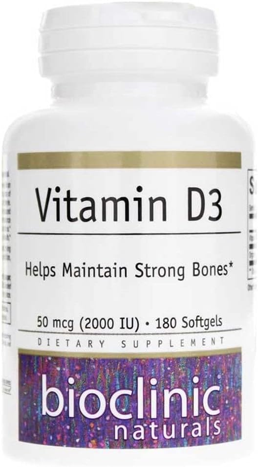 Vitamina D3 2000 UI de Bioclinic Naturals, 180 cápsulas blandas