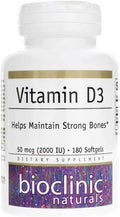 Vitamina D3 2000 UI de Bioclinic Naturals, 180 cápsulas blandas