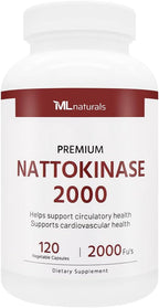 ML Naturals Nattokinase 2000 FU – 120 Cápsulas Vegetales – No Transgénico – Apoya la Circulación y Salud Cardiovascular