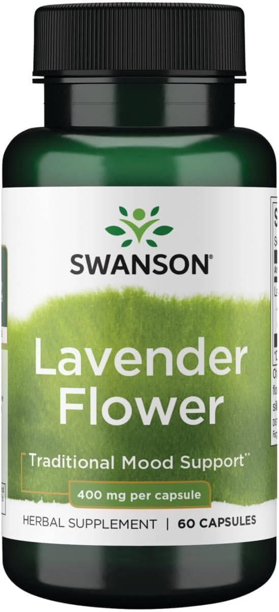 Swanson Flor de Lavanda - Suplemento Herbal para el Apoyo del Estado de Ánimo - Favorece la Relajación - 60 Cápsulas (400mg) (Paquete de 2)