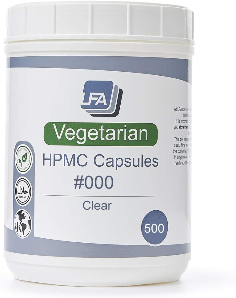 Cápsulas Veganas Vacías Tamaño 000 - 500 Unidades HPMC Hipo­melosa - Certificadas Halal y Kosher