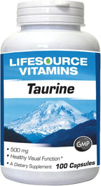 LifeSource Vitamins Taurina 500 mg - Aminoácido para la Salud del Sistema Nervioso - 100 Cápsulas