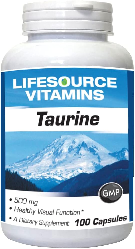 LifeSource Vitamins Taurina 500 mg - Aminoácido para la Salud del Sistema Nervioso - 100 Cápsulas