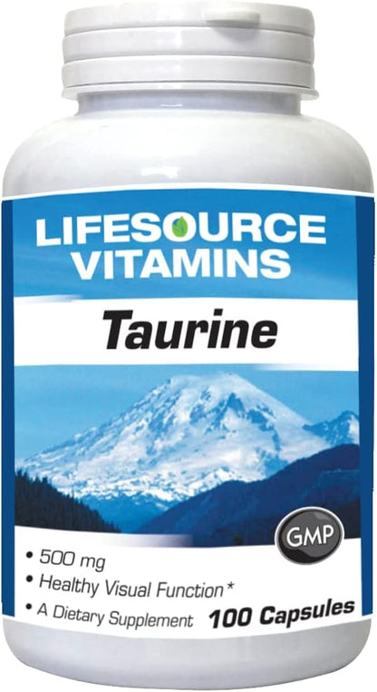 LifeSource Vitamins Taurina 500 mg - Aminoácido para la Salud del Sistema Nervioso - 100 Cápsulas – Image 2