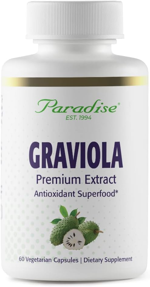 Paradise Herbs Graviola, Extracto de Hoja de Graviola, Superalimento Antioxidante Guanábana, Extracto de Espectro Completo, Ultra Puro, Vegano, No OGM, Sin Gluten, 60 Cápsulas Vegetarianas