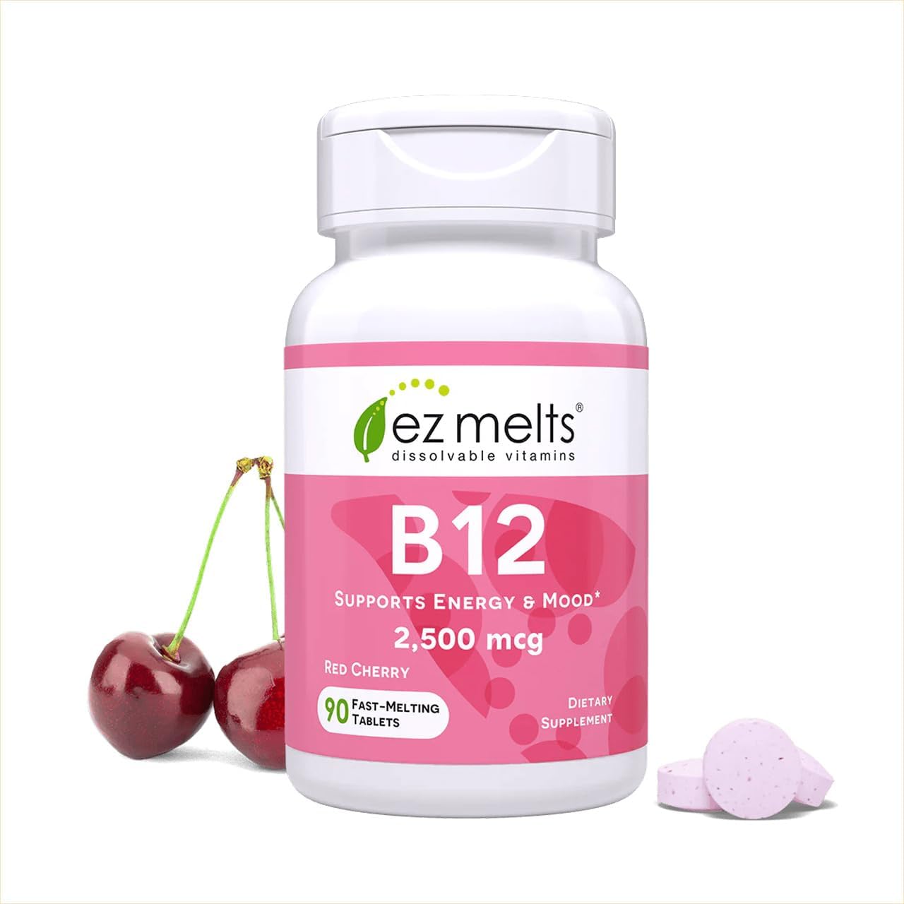 EZ Melts B12 Metilcobalamina 2500 mcg - 90 Tabletas Sublinguales Sabor Cereza