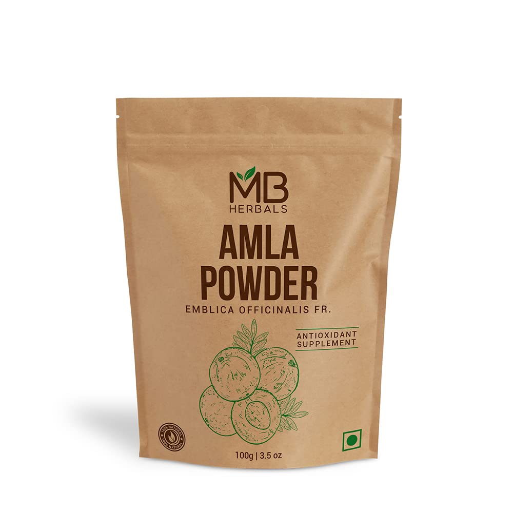 MB Herbals Polvo de Amla Sin Semillas 100g | Grosella India | No-GMO | No-Irradiado | Crudo | Sin Gluten | Sin Conservantes