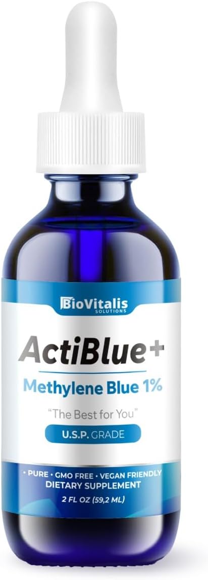 Actiblue+ Azul de Metileno 1% – 99,9% Pureza, Certificado por Laboratorio ISO, Sin Formaldehído, Sin Alcohol, Sin Gluten y Sin OGM (60 ml)