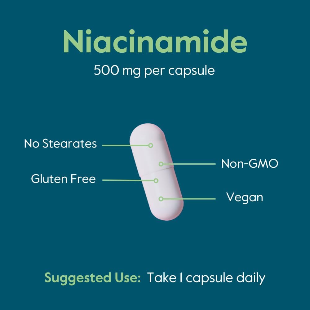 BESTVITE Niacinamida 500mg sin excipientes - 240 Cápsulas - Vitamina B3 sin efecto rubor
