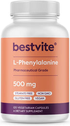 BESTVITE L-Fenilalanina 500 mg (120 Cápsulas Vegetarianas) - Sin estearatos - Vegano - Sin gluten - Sin OGM