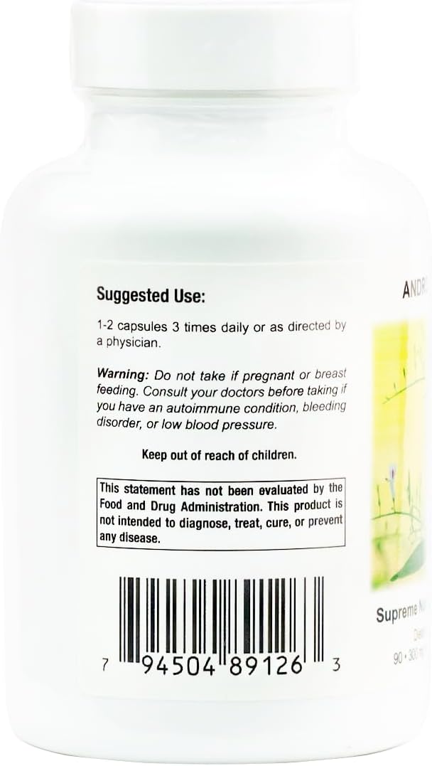 Supreme Nutrition Andrographis, 90 Cápsulas Vegetarianas de Chiretta Verde Pura