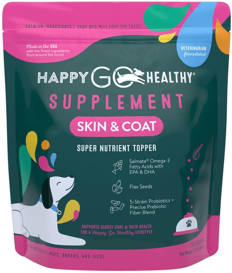 Happy Go Healthy Suplemento para Piel y Pelaje de Perros con Probióticos y Omega 3