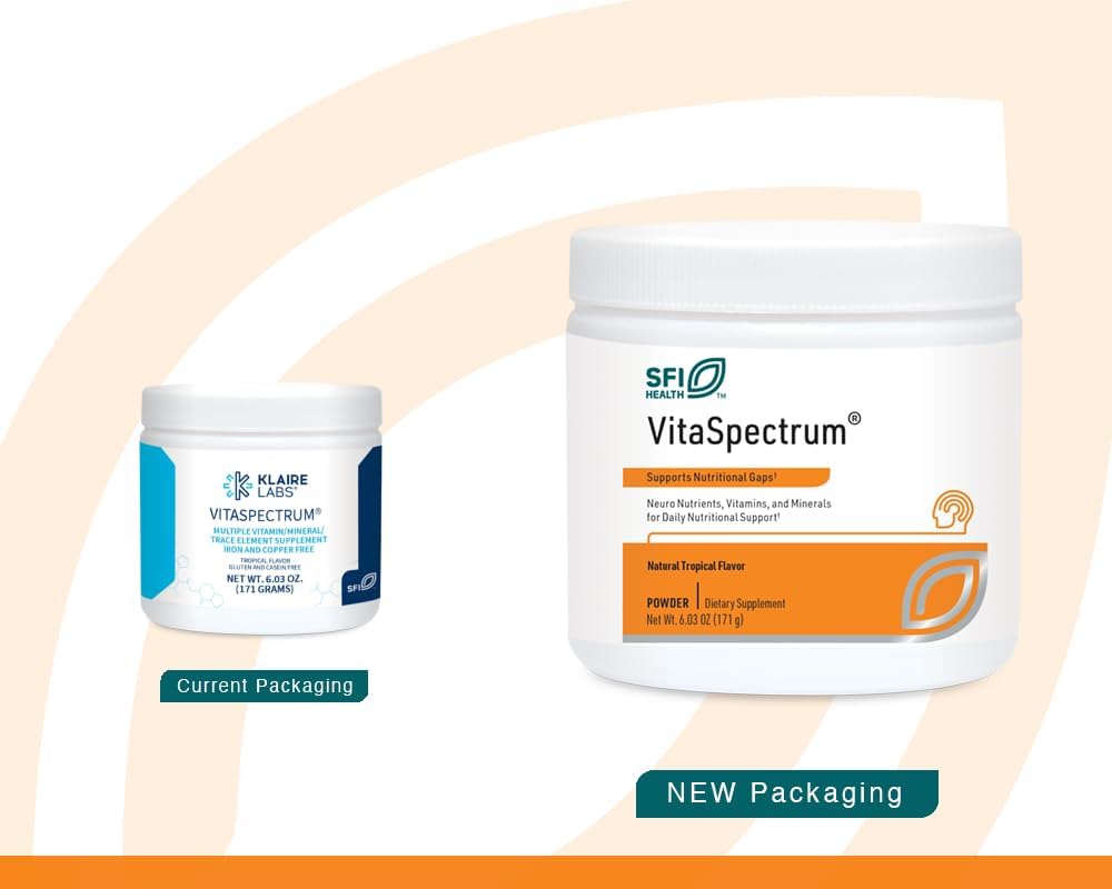 Klaire Labs SFI Health VitaSpectrum Powder - Multivitamínico Infantil en Polvo con 23 Nutrientes Esenciales, Sabor Tropical, Sin Cobre ni Hierro (171 g / 30 raciones)