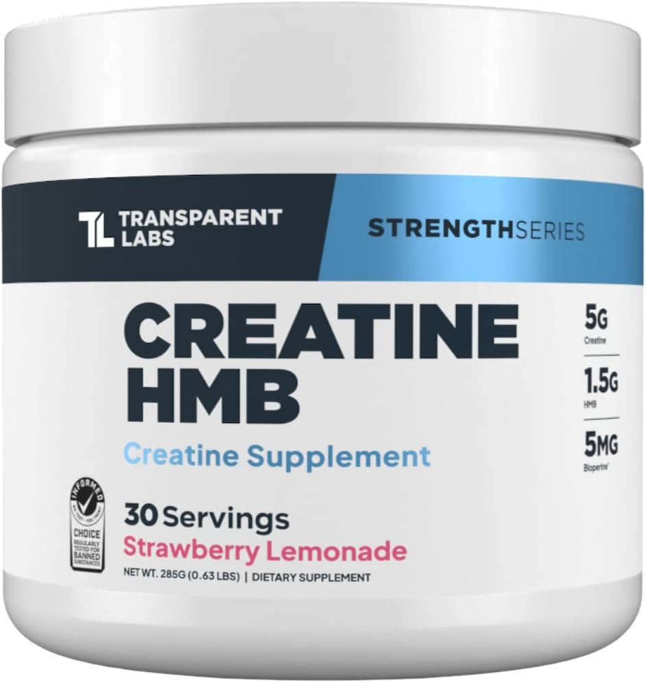 Transparent Labs Creatine HMB - Creatina Monohidrato con HMB, Fresa Limón (30 dosis)