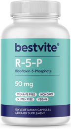 BESTVITE Riboflavin-5-Phosphate 50mg (120 Cápsulas Vegetales) - Sin Estearatos - Vegano - No OGM - Sin Gluten - Forma Bioactiva de Vitamina B2