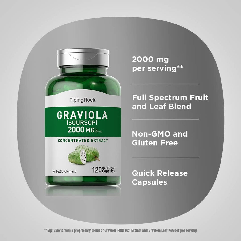 Piping Rock Graviola Soursop Cápsulas | 120 uds | Suplemento de Hojas | Extracto Concentrado | No Transgénico, Sin Gluten