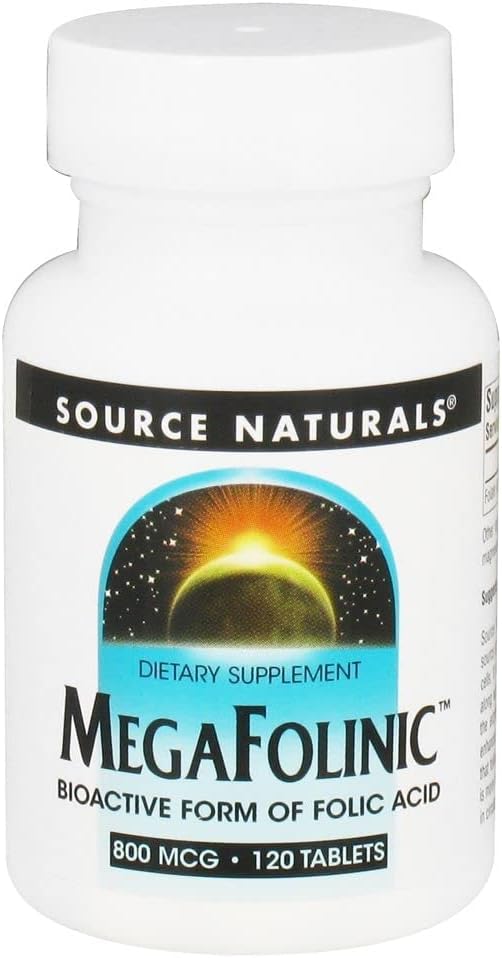 Source Naturals MegaFolinic 800 mcg Ácido Fólico Bioactivo, 120 Comprimidos