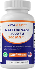 Vitamatic Nattokinase Supplement 4,000 FU, 120 Cápsulas de Liberación Retardada