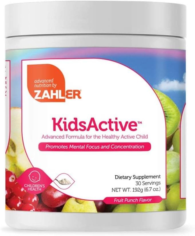 Zahler KidsActive – Fórmula en Polvo para la Concentración Infantil, 30 Dosis, Sabor a Punch de Fruta
