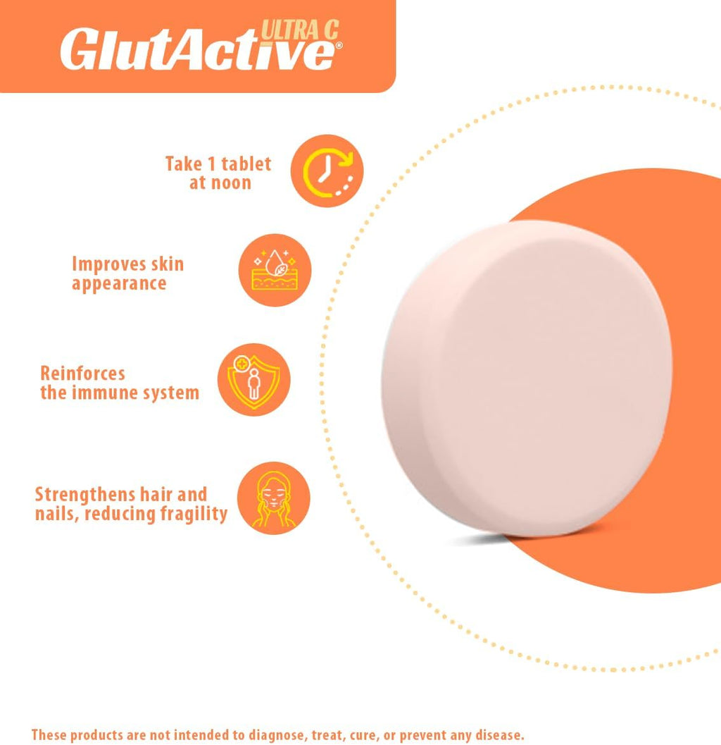 GlutActive Ultra Vitamina C 1000 mg – 30 Comprimidos Masticables con Cisteína y Sílice de Bambú