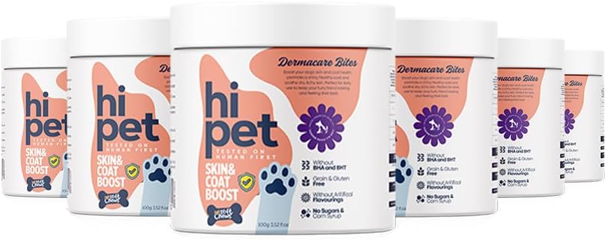 Skin and Coat Boosting Bites para Perros - Snacks Blandos, Vitaminas y Suplementos para Perros, Mejora la Apariencia del Pelaje y la Piel, 3,52 fl oz (Paquete de 6)