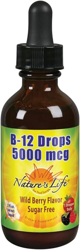 Nature's Life B12 Drops 5000 mcg - Methylcobalamin Vitamin B12 - Natural Mixed Berry Flavor Liquid Supplement, Sugar-Free 59 ml
