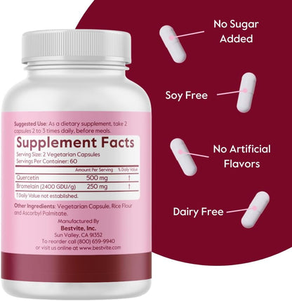 BESTVITE Quercetina con Bromelina 500mg/250mg - 120 Cápsulas Vegetales – Image 3