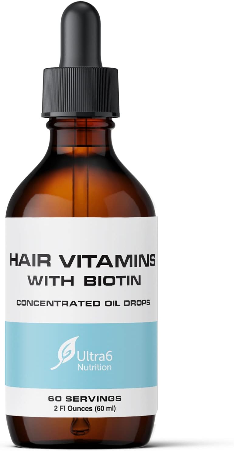 Ultra6 Nutrition Liquid Biotin 5000 mcg with Vitamins C, E, B6 & Organic Coconut Oil - Hair, Skin & Nails Supplement