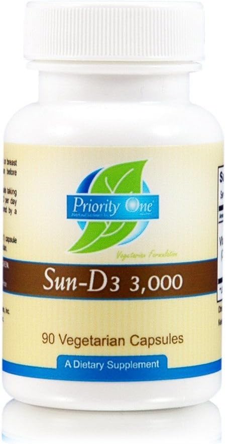 Priority One Vitamins Sun D3 3000 UI - 90 Cápsulas Vegetarianas