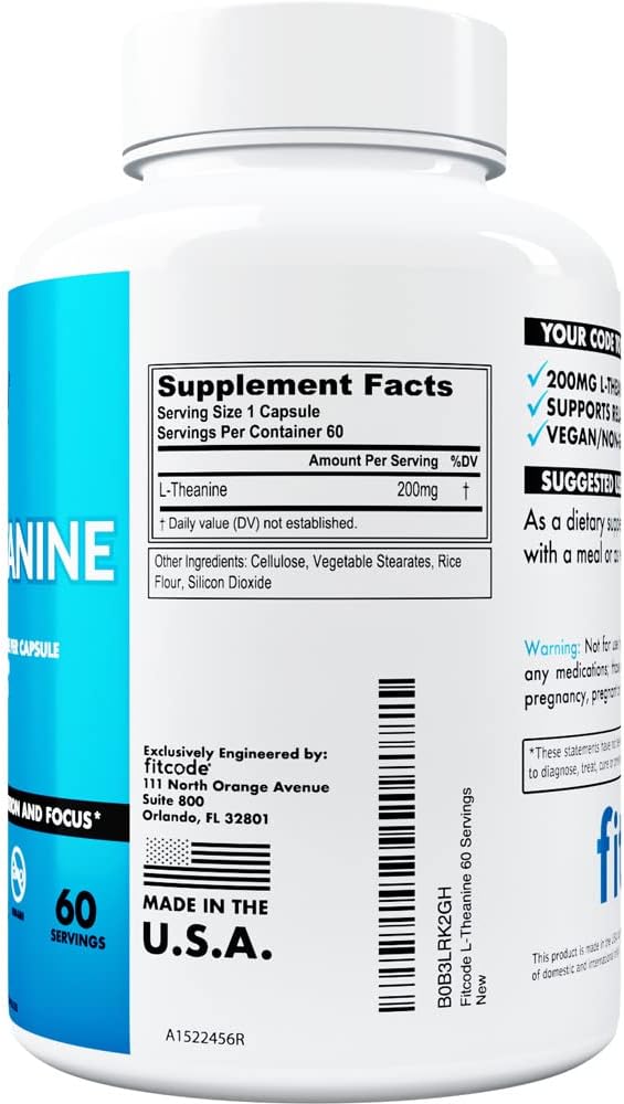 fitcode L-Teanina 200mg Cápsulas para Enfoque y Relajación