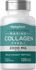 Piping Rock Péptidos de Colágeno Marino en Cápsulas | 2000mg | 120 Comprimidos | Tipo 1 Salvaje para Mujeres y Hombres | Sin OGM, Sin Gluten