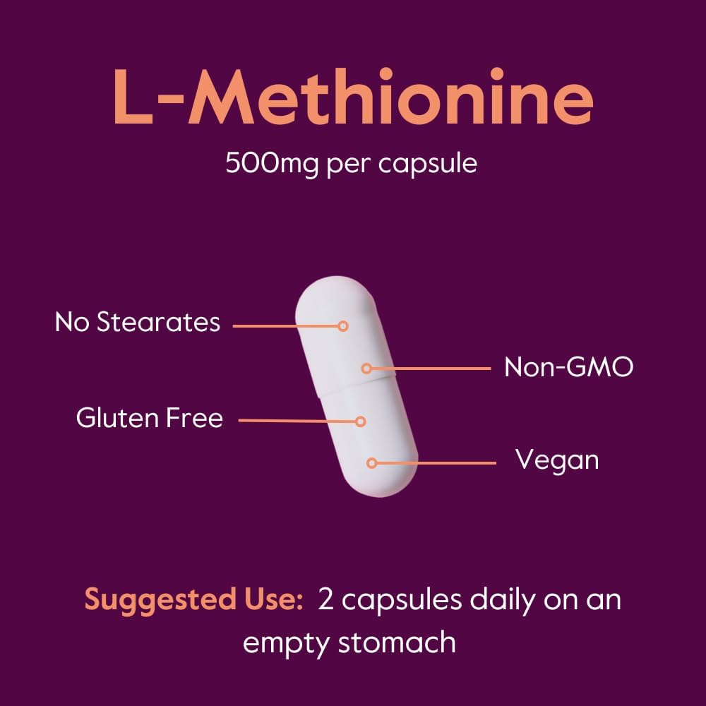 BESTVITE L-Metionina 500mg (120 Cápsulas Vegetales) - Sin Estearatos - Vegano - No Transgénico - Sin Gluten