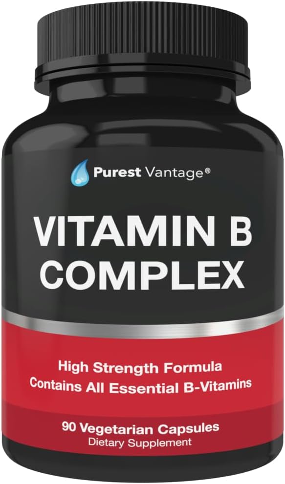 Purest Vantage Vitamin B Complex Vitamins B12, B1, B2, B3, B5, B6, B7, B9, Folic Acid - Super B Complex for Women, Men, Adults - 90 Cápsulas Vegetarianas