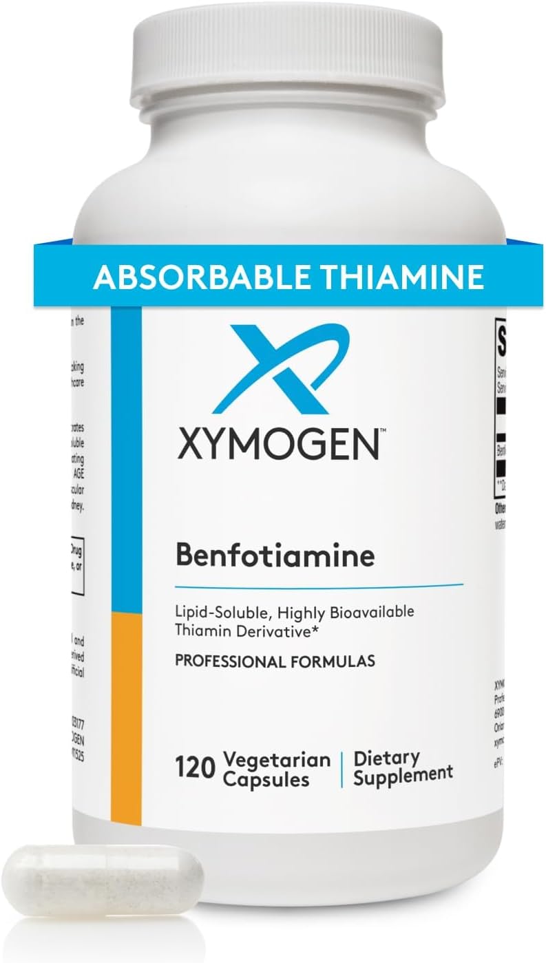 XYMOGEN Benfotiamine 300 mg – Derivado biodisponible de tiamina B1 para apoyo metabólico celular y nervioso – No-GMO, Sin gluten, Vegano – 120 Cápsulas