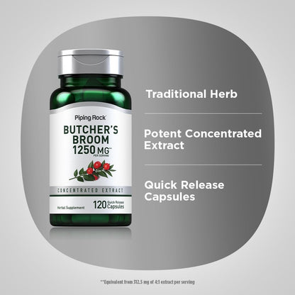 Suplemento de Butchers Broom de Piping Rock | 120 Cápsulas | Raíz Herbal Tradicional | Extracto Concentrado | No OGM, Sin – Image 4