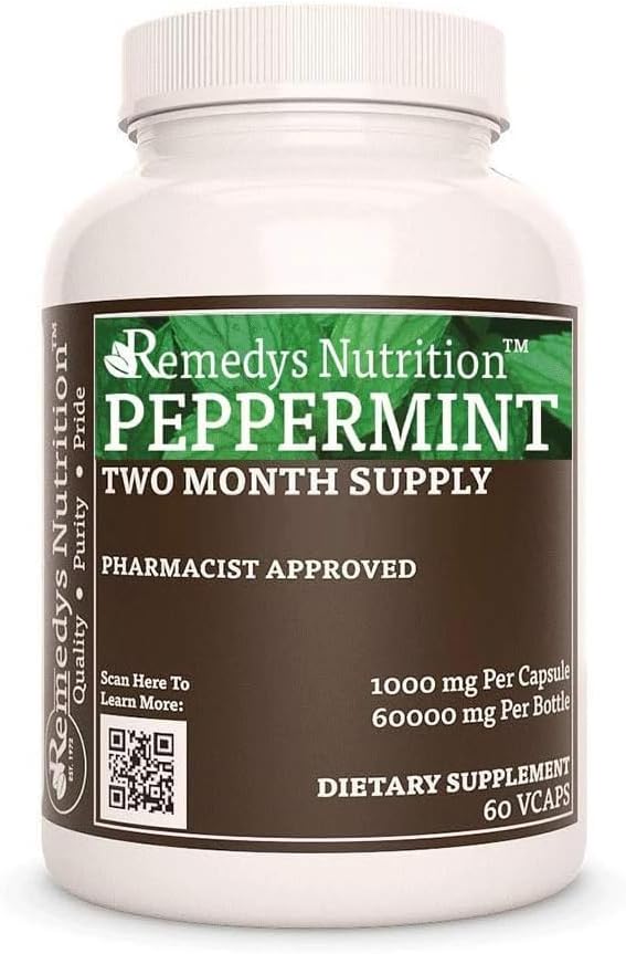 Remedy’s Nutrition Hoja de Menta Piperita – 1000 mg, 60 Cápsulas Veganas – Suplemento Herbal