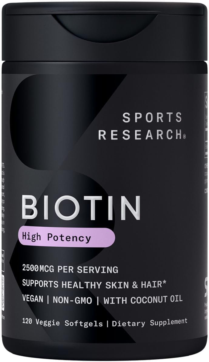 Sports Research Biotina 10.000 mcg con Aceite de Coco Orgánico - 120 Cápsulas Vegetales