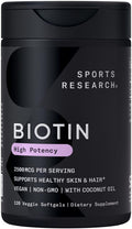 Sports Research Biotina 2.500 mcg con Aceite de Coco Orgánico - 120 Cápsulas Vegetales
