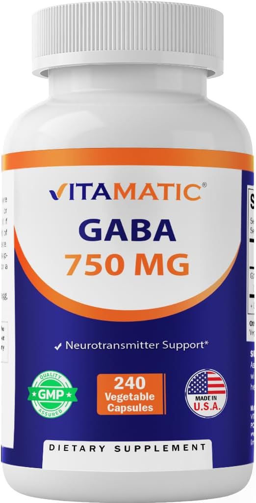 Vitamatic GABA (Ácido Gamma-Aminobutírico) 750mg, 240 Cápsulas Vegetales - No-GMO, Sin Gluten