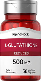 Piping Rock L Glutatión 500 mg, 50 Cápsulas - Forma Reducida, Sin OGM y Sin Gluten