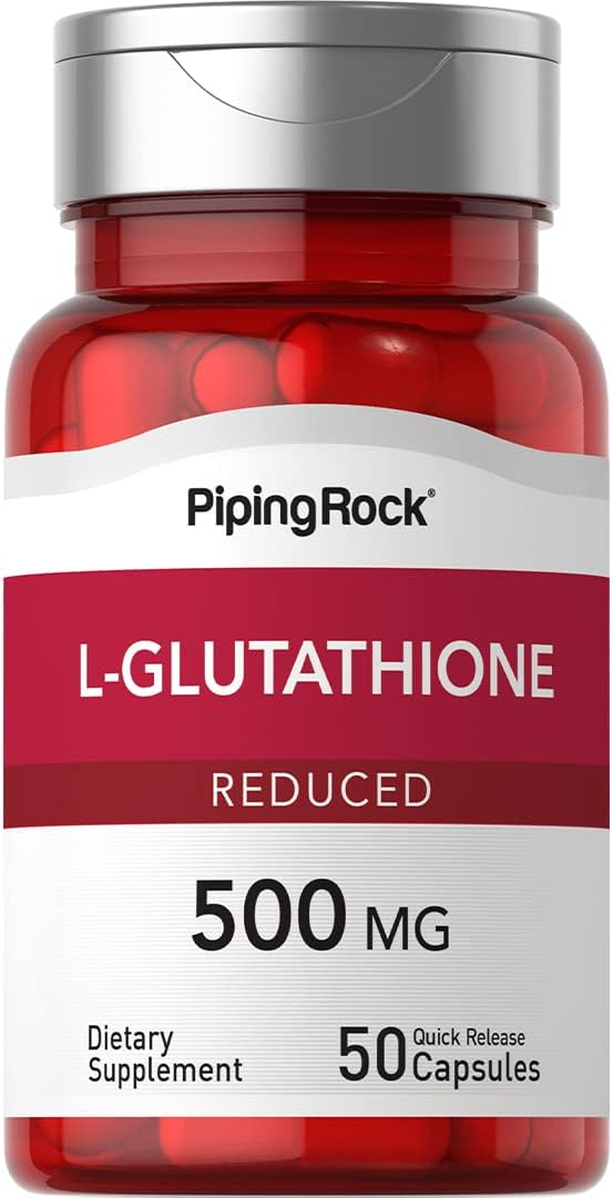 Piping Rock L Glutatión 500 mg, 50 Cápsulas - Forma Reducida, Sin OGM y Sin Gluten