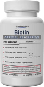 Superior Labs Natural Non-GMO Biotin - 5000 mcg, 120 Vegetable Capsules