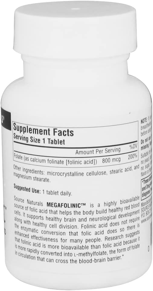 Source Naturals MegaFolinic 800 mcg Ácido Fólico Bioactivo, 120 Comprimidos